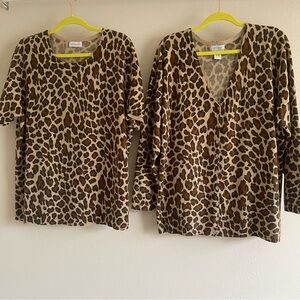 Avenue Leopard Print Brown and Tan women’s cardigan sweater 2pc set size 22/24